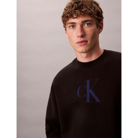 Calvin Klein Ανδρική πλεκτή μπλούζα Cotton Blend Monogram Logo Relaxed Sweater